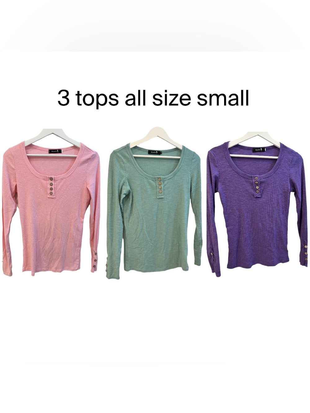 Top bundle of 3 long sleeve button accents Pink  Purple Teal blue green